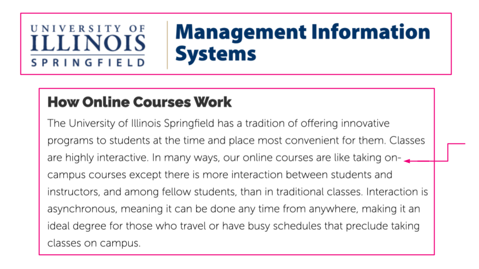 university of illinois springfield management information systems screenshot of How Online Courses Work